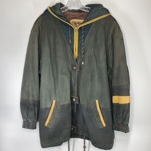 Winlit Tradewinds Green Hooded Leather Jacket Size Large